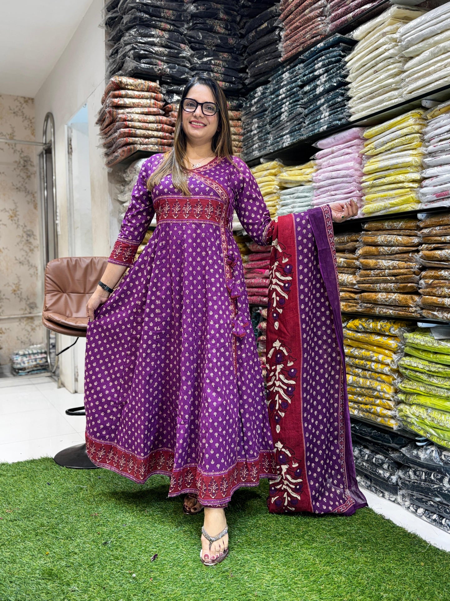 Jaipuri Cotton Purple 3pc Set