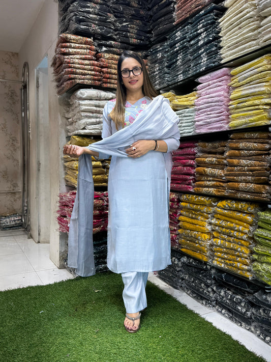 Mull Chanderi Pastle Blue 3pc Set