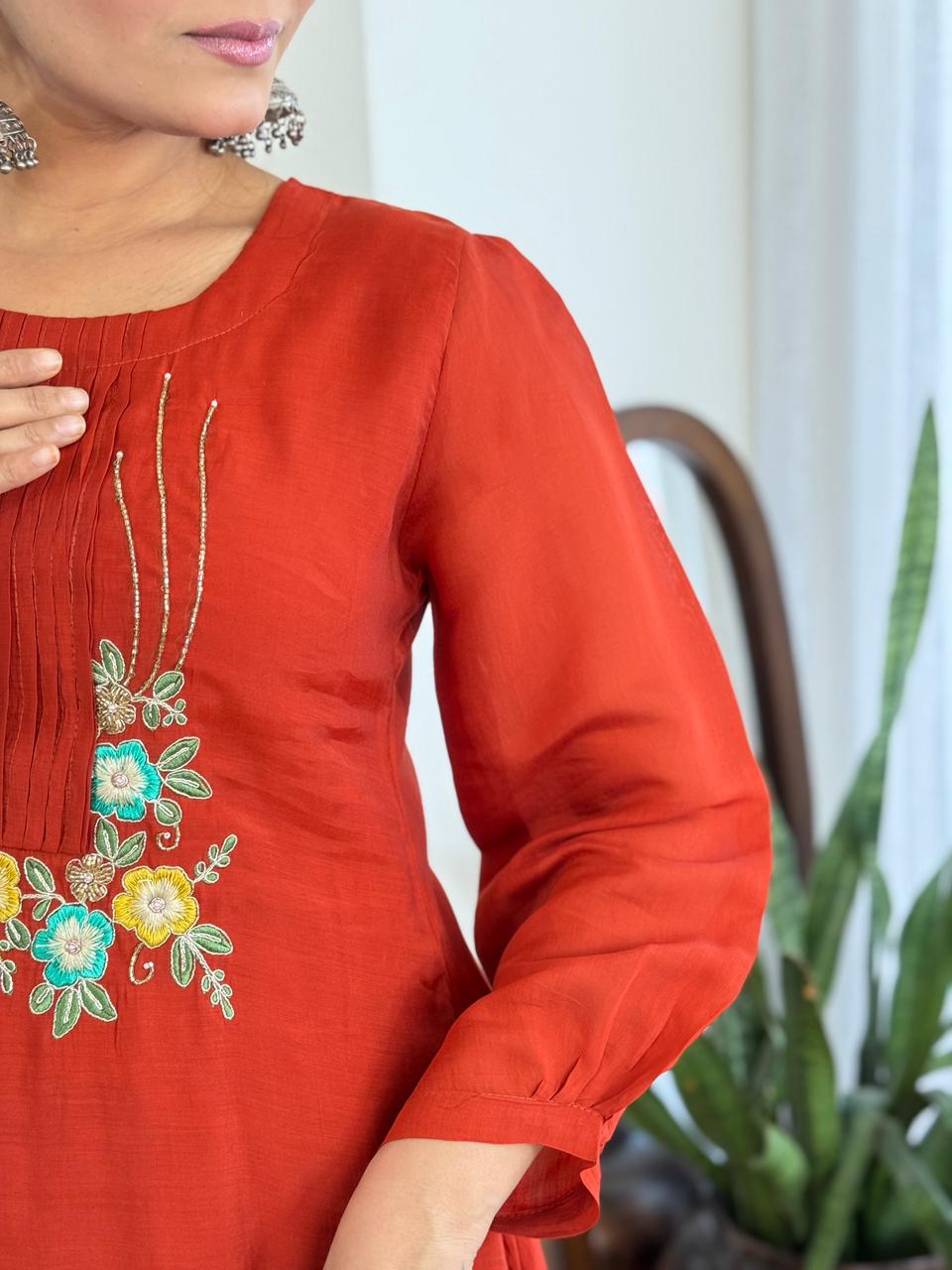 Mull Chanderi Orange 2pc Set