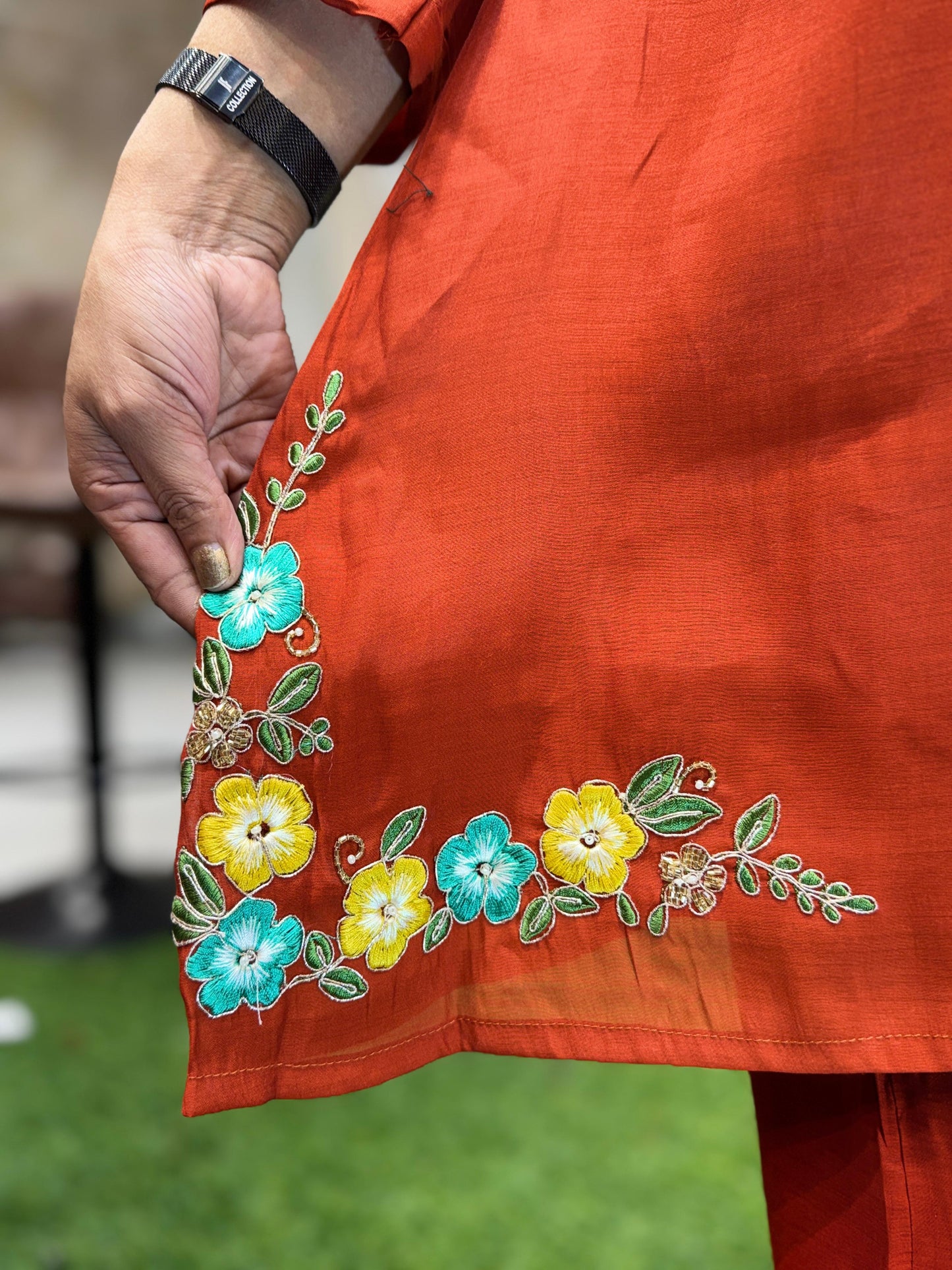 Mull Chanderi Orange 2pc Set