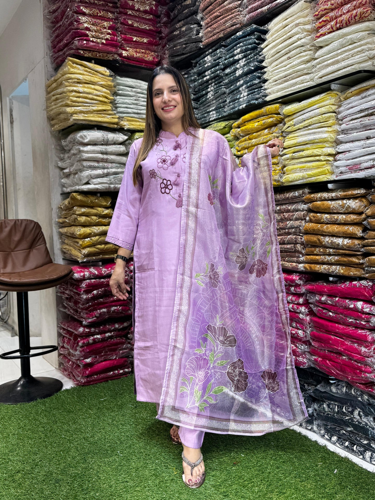 Surat Mull Chanderi Lilac 3pc Set