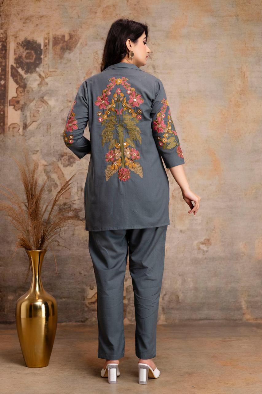 Jaipuri Cotton Dark Steel Gray 3pc Set