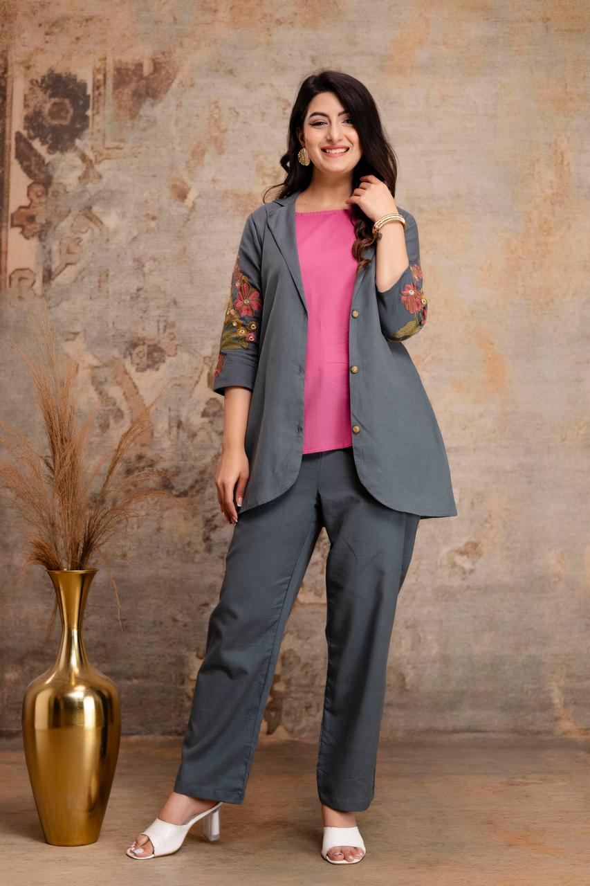 Jaipuri Cotton Dark Steel Gray 3pc Set