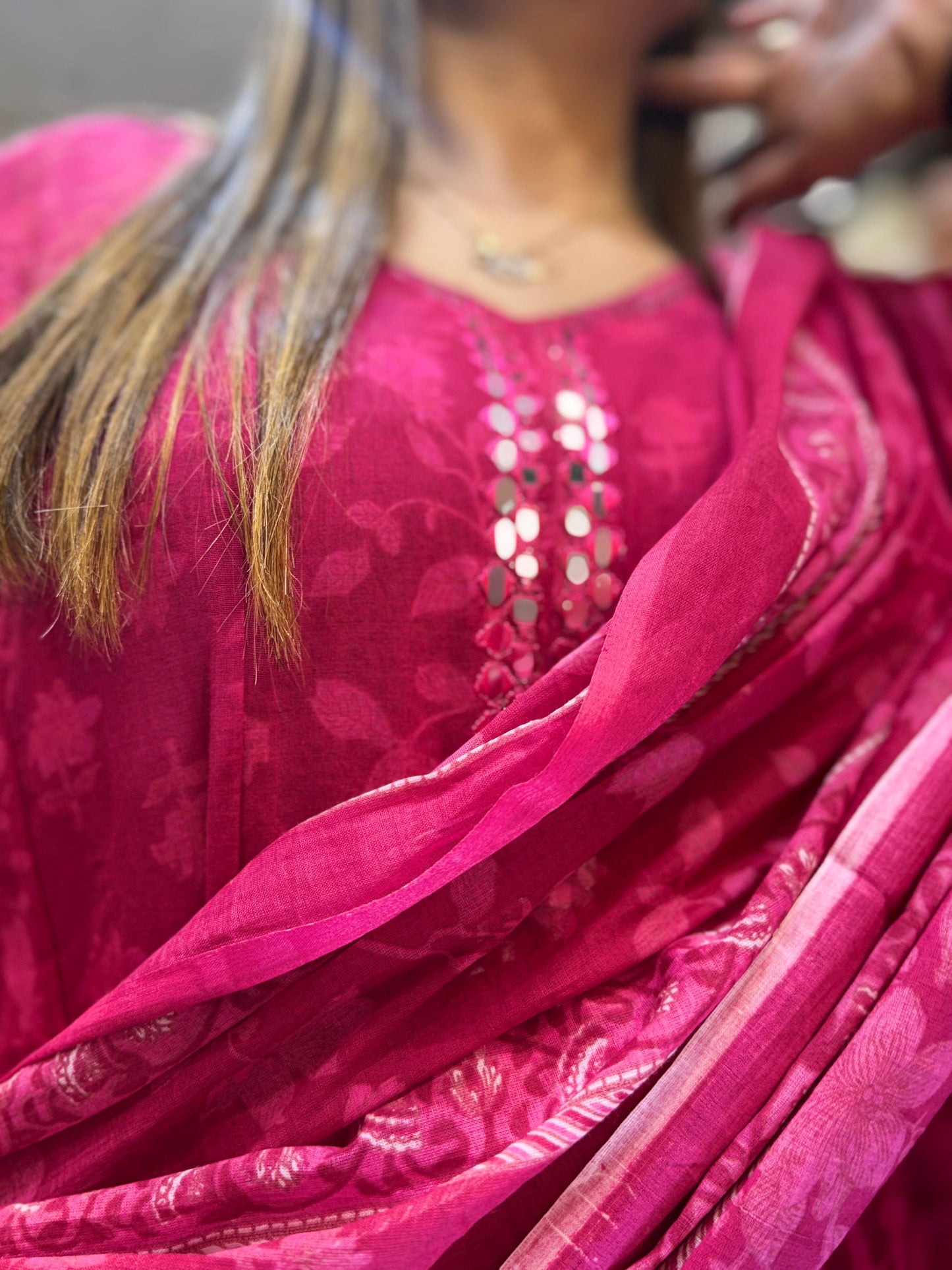 Mull Cotton Anarkali Pink 3pc Set