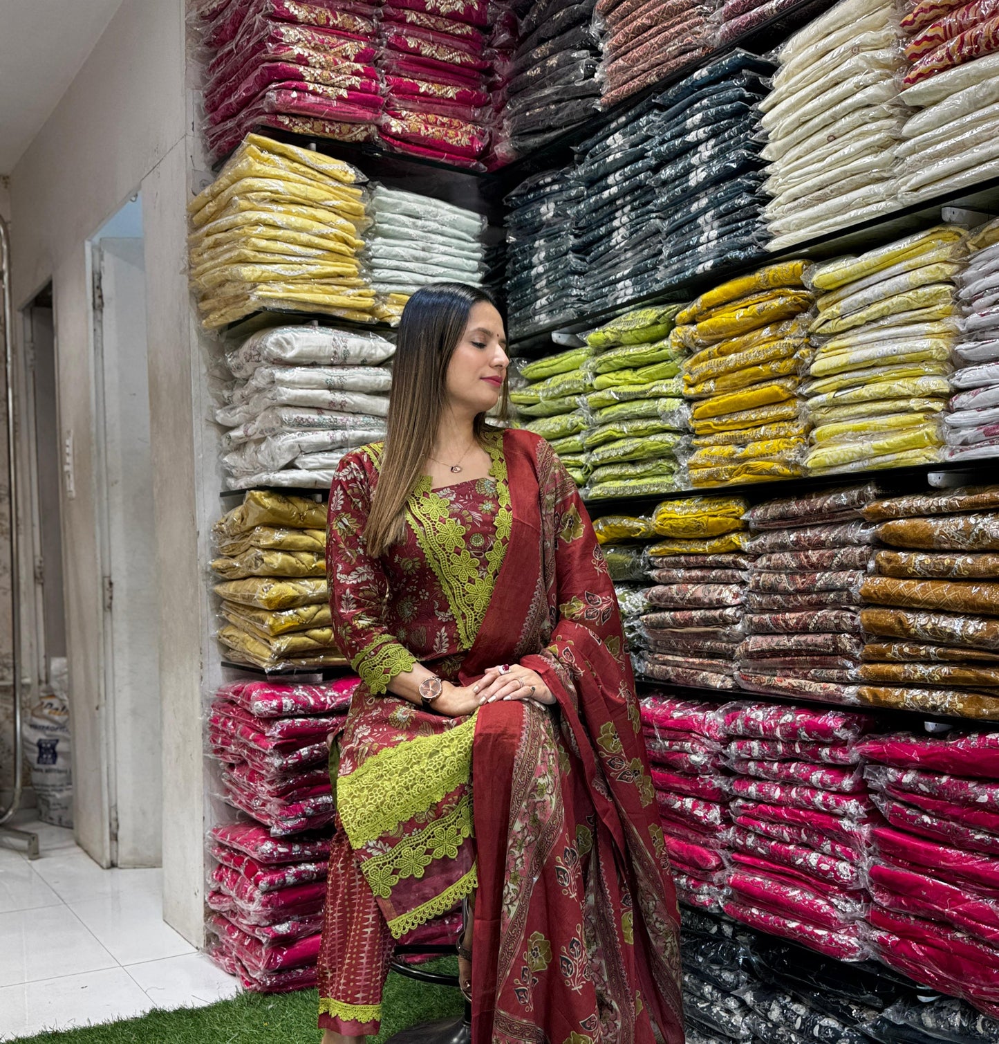 Jaipuri Cotton Pakistani 3pc Set Maroon Color