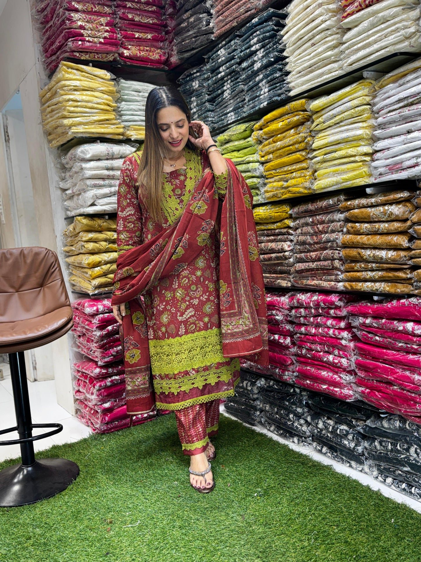 Jaipuri Cotton Pakistani 3pc Set Maroon Color