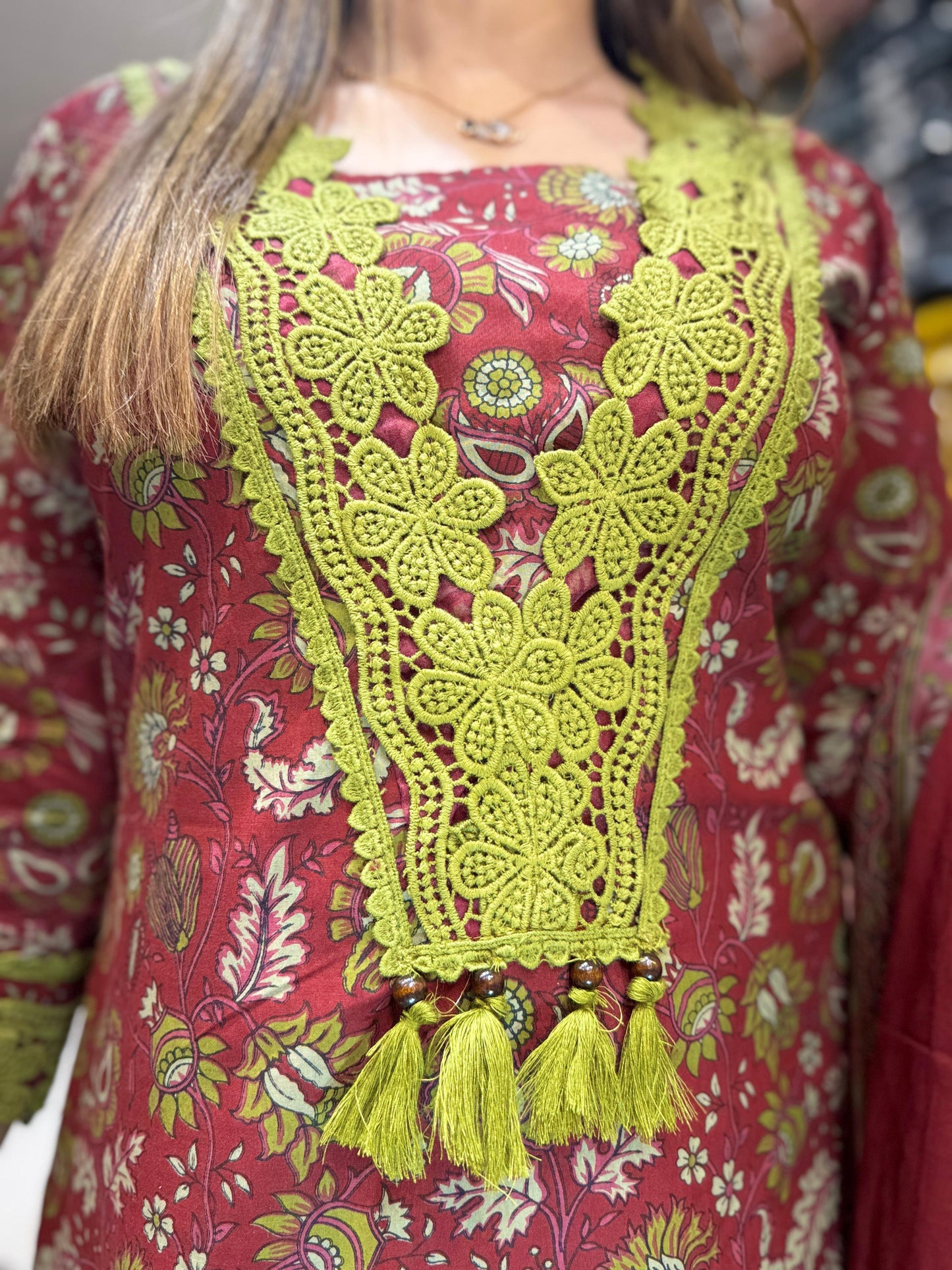 Jaipuri Cotton Pakistani 3pc Set Maroon Color