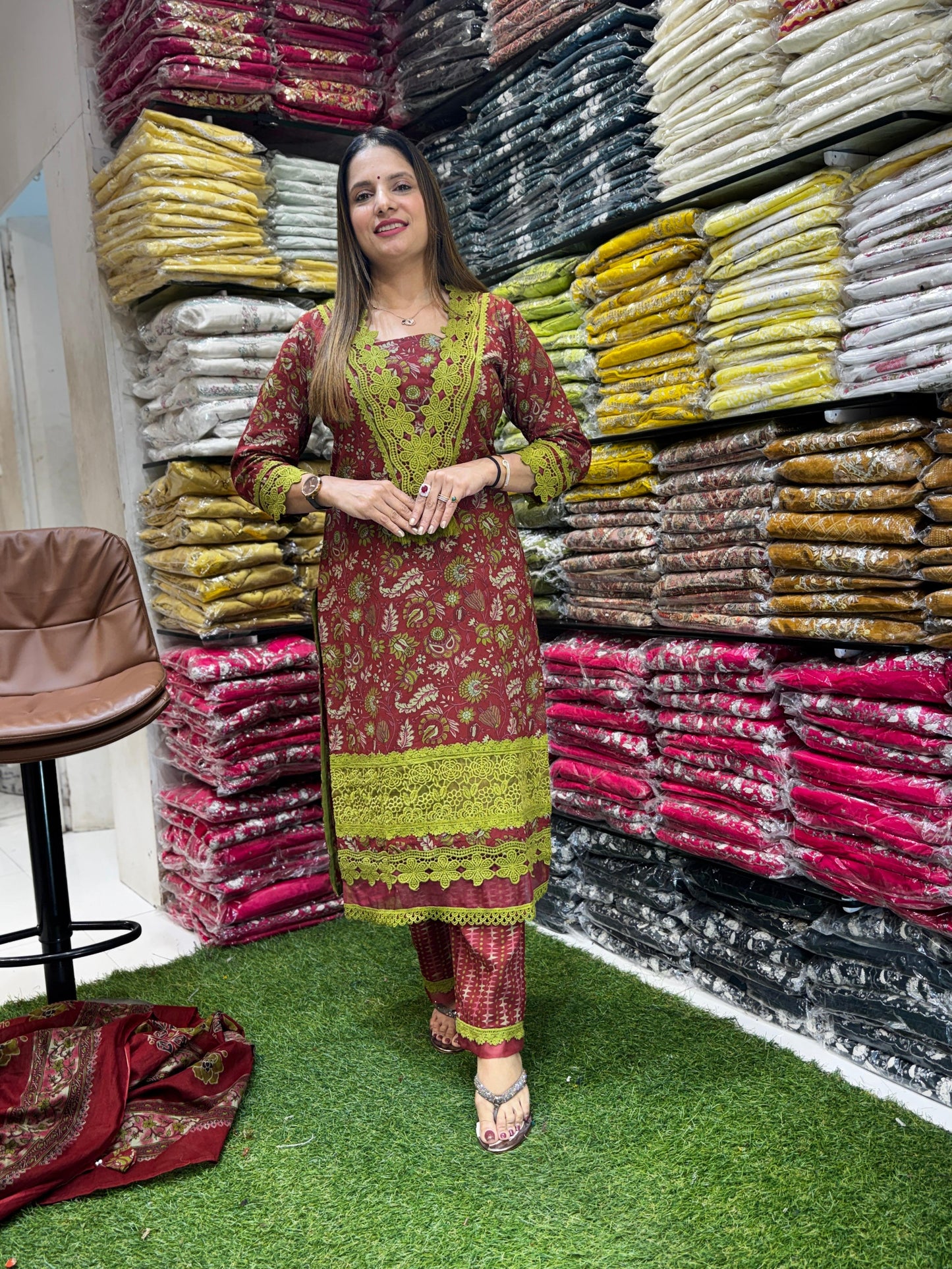 Jaipuri Cotton Pakistani 3pc Set Maroon Color