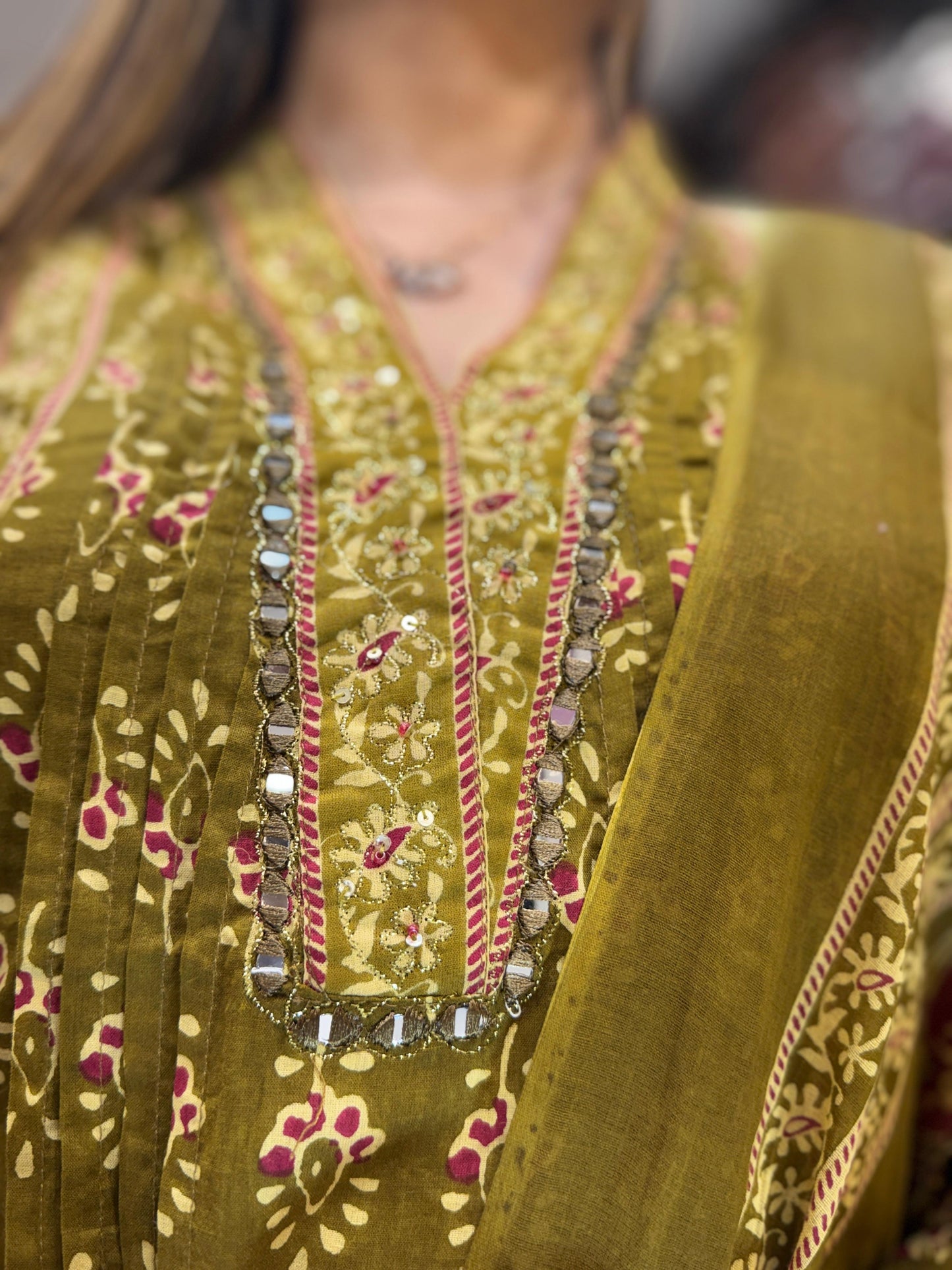 Cotton Mahendi Anarkali 3pc Set