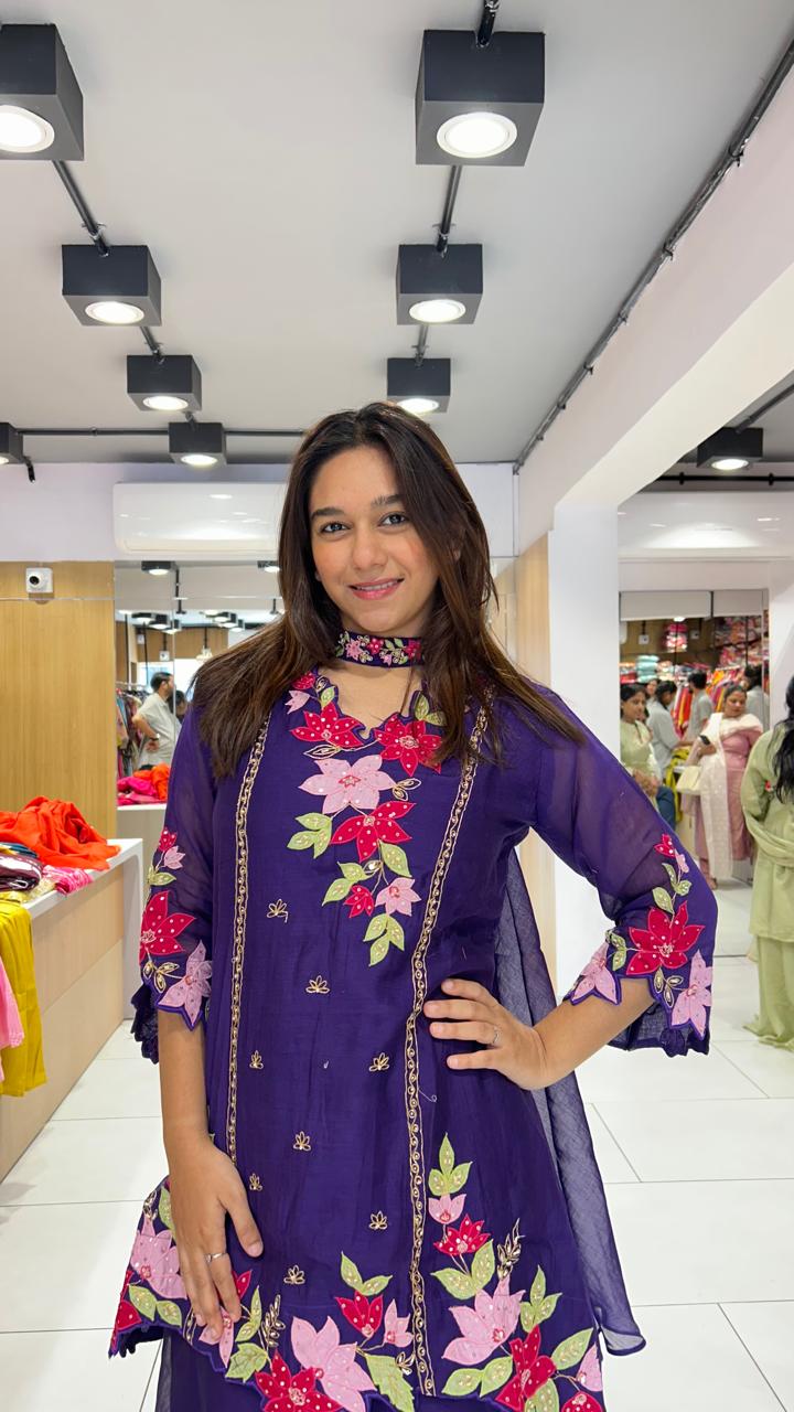 Banaras Mull Chanderi Purple 3pc Set