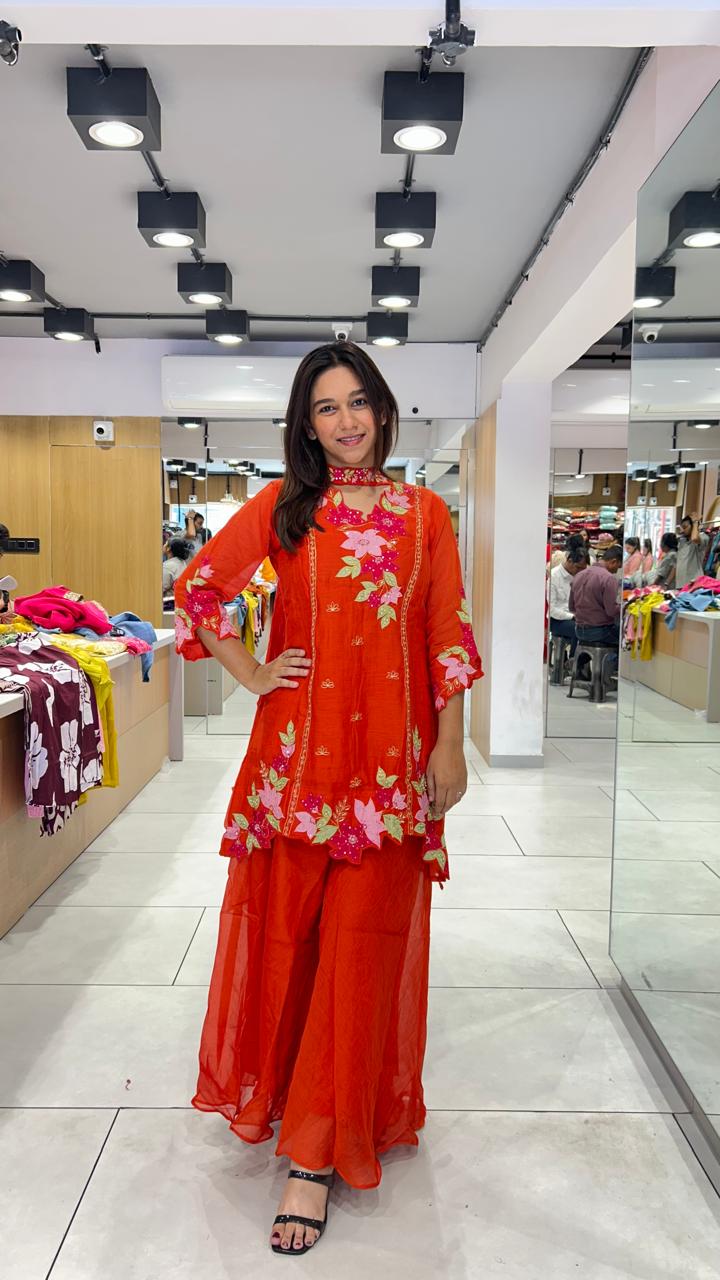 Banaras Mull Chanderi Orange 3pc Set