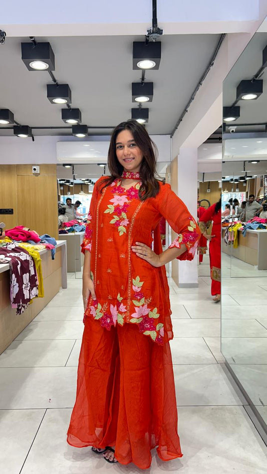 Banaras Mull Chanderi Orange 3pc Set