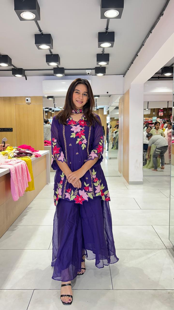 Banaras Mull Chanderi Purple 3pc Set