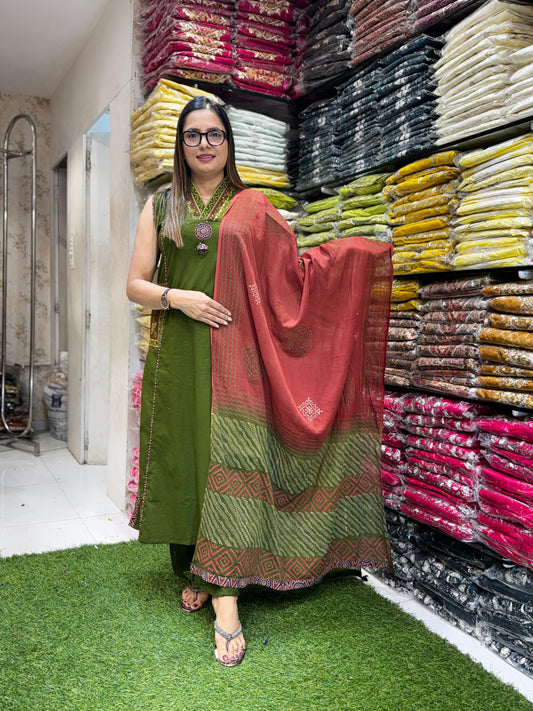 Sluv Cotton Mahendi Green 3pc Set