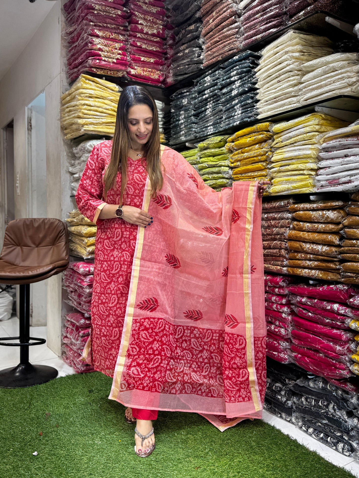 Pure Kota Doria Red 3pc Set