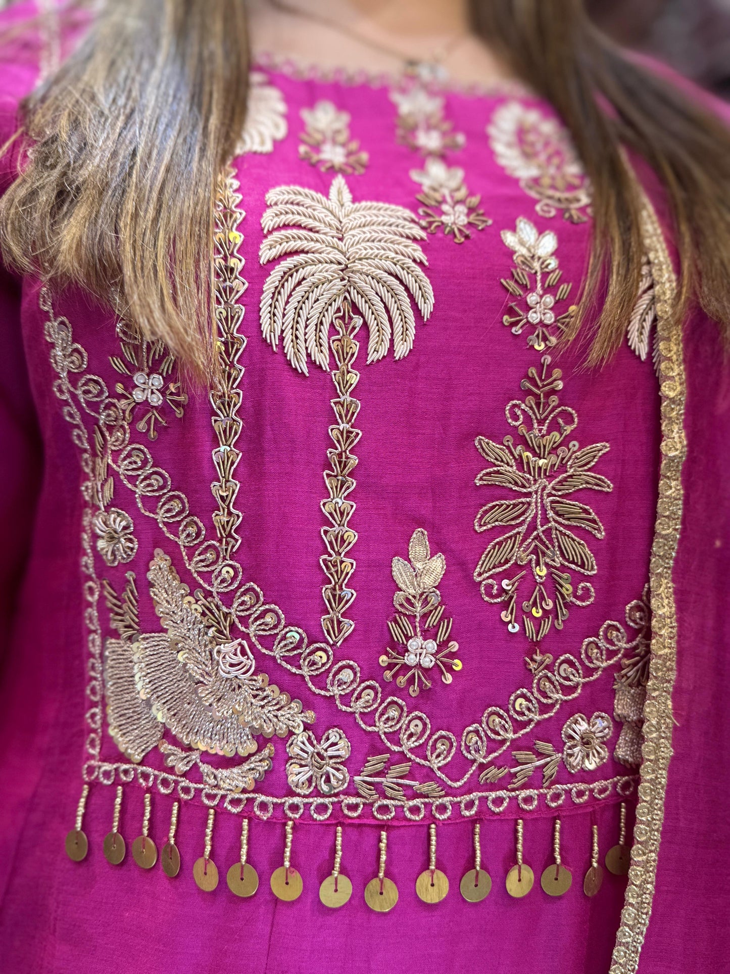 Banaras Mull Chanderi Rani Pink Anarkali 3pc Set