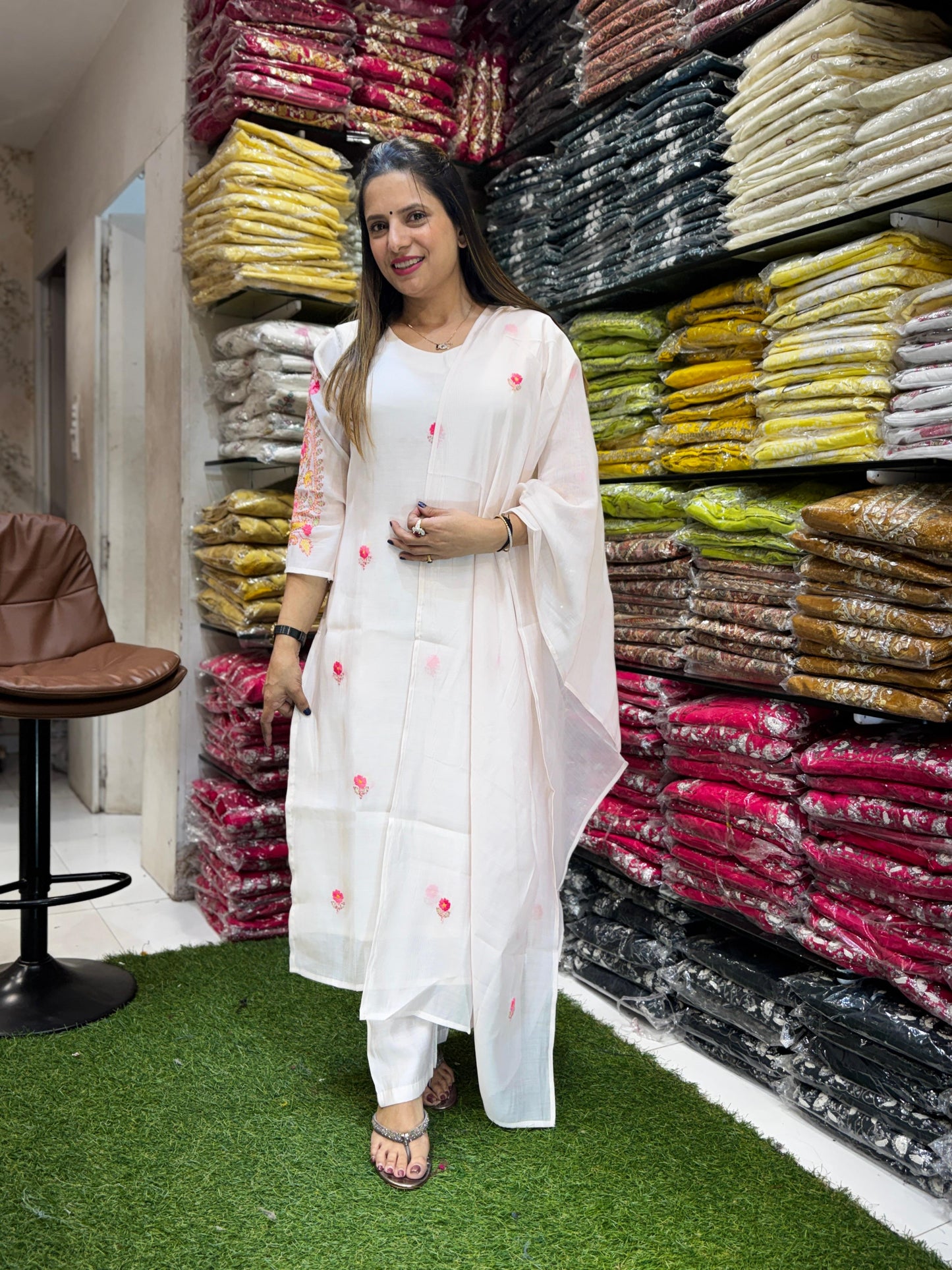Mull Chanderi Off White 3pc Set