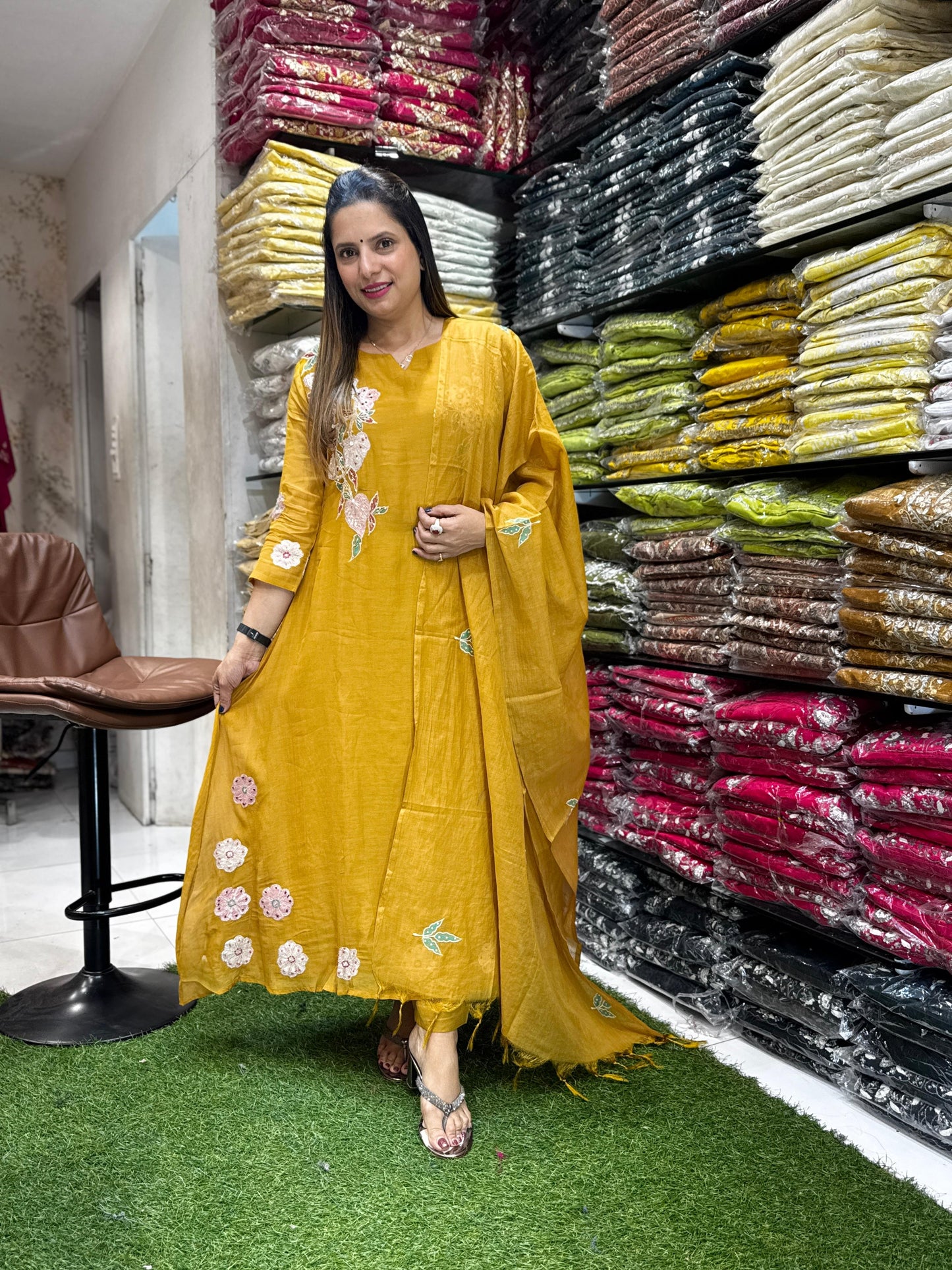 Banaras Mull Chanderi Yellow 3pc Set