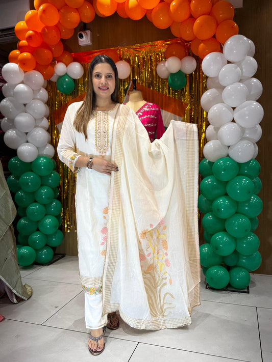 Jamdani Cotton Off White 3pc Set