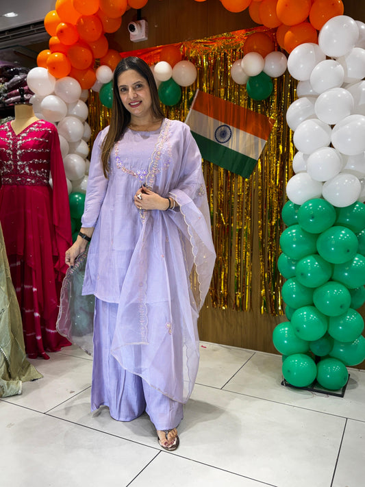 Mull Chanderi Purple 3pc Set