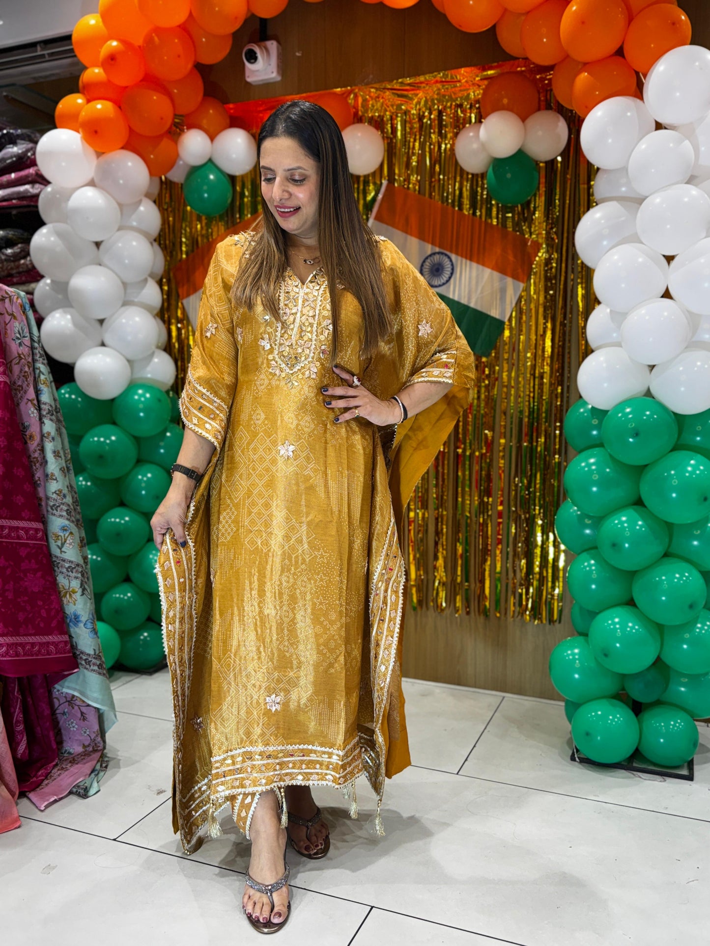 Simmer Tissue Kaftan Golden Yellow 2pc Set