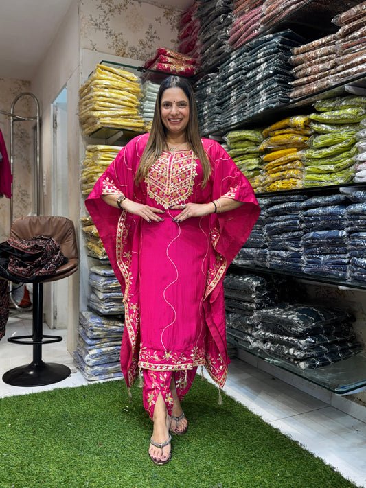 Crep Kaftan Rani Pink 2pc Set