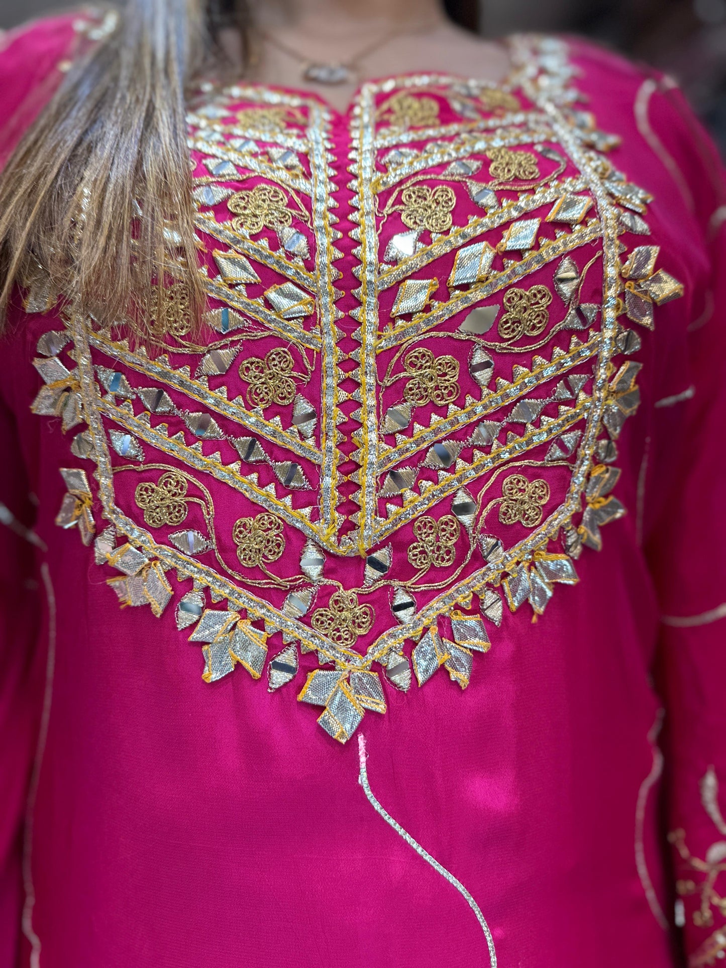 Crep Kaftan Rani Pink 2pc Set