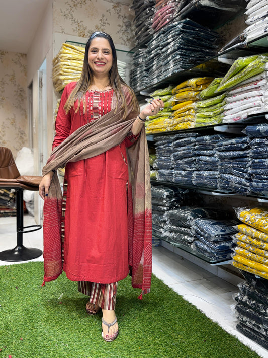 Sluv Cotton Maroon 3pc Set