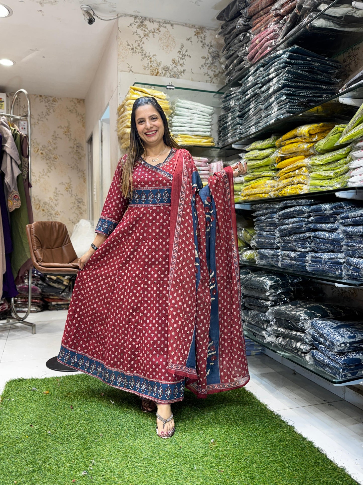 Jaipuri Cotton Maroon 3pc Set