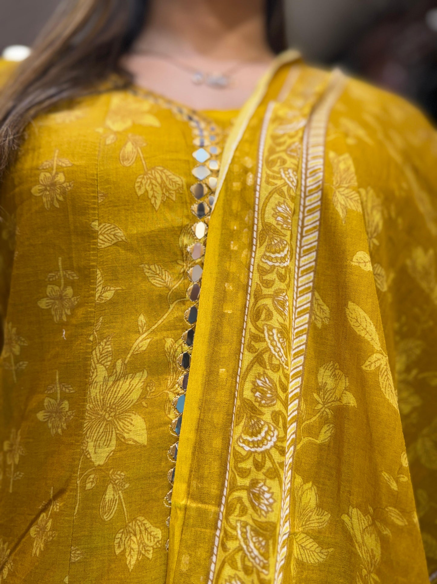 Mull Cotton Yellow Anarkali 3pc Set