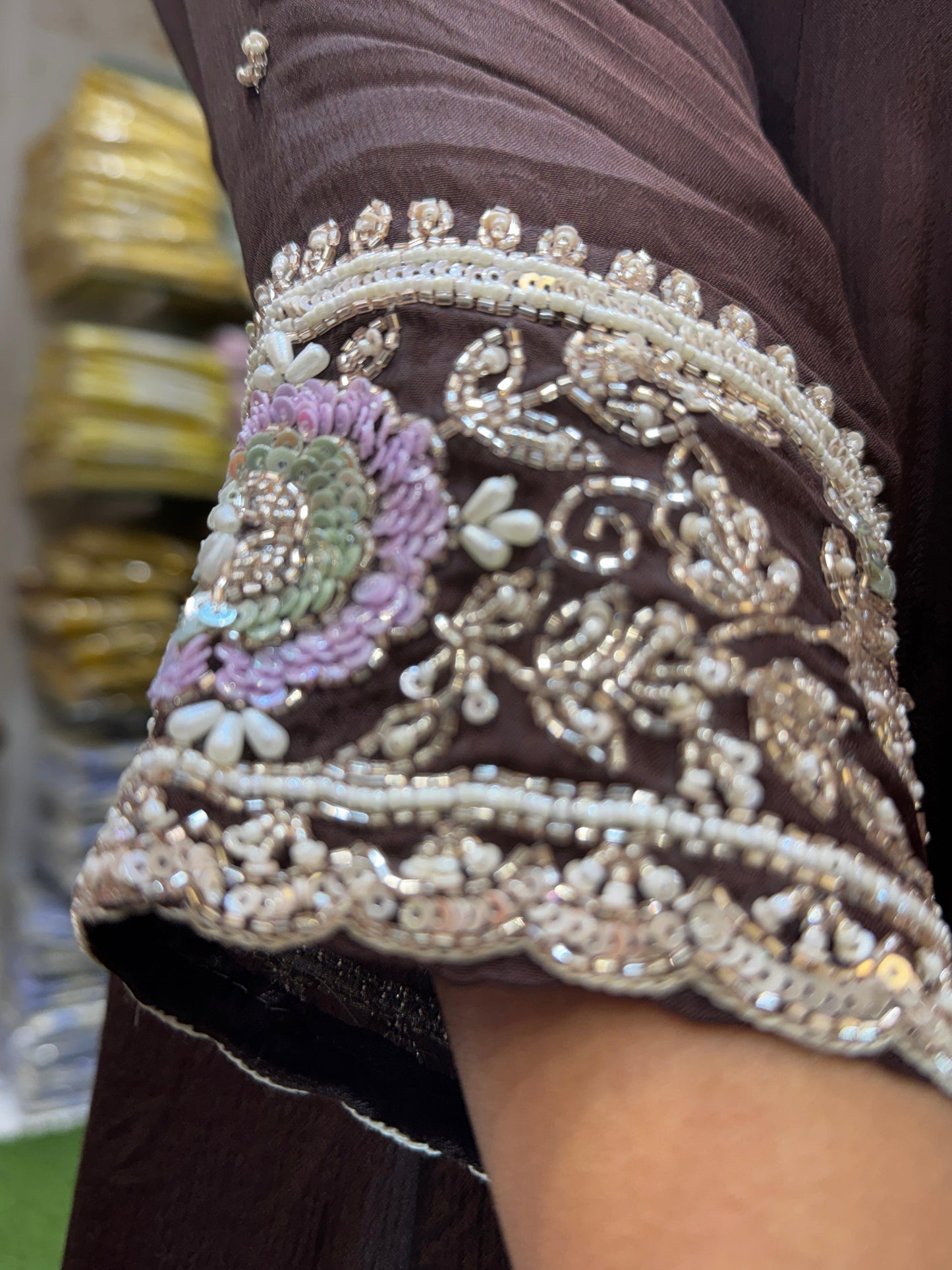 Chinon Brown Anarkali 3pc Set