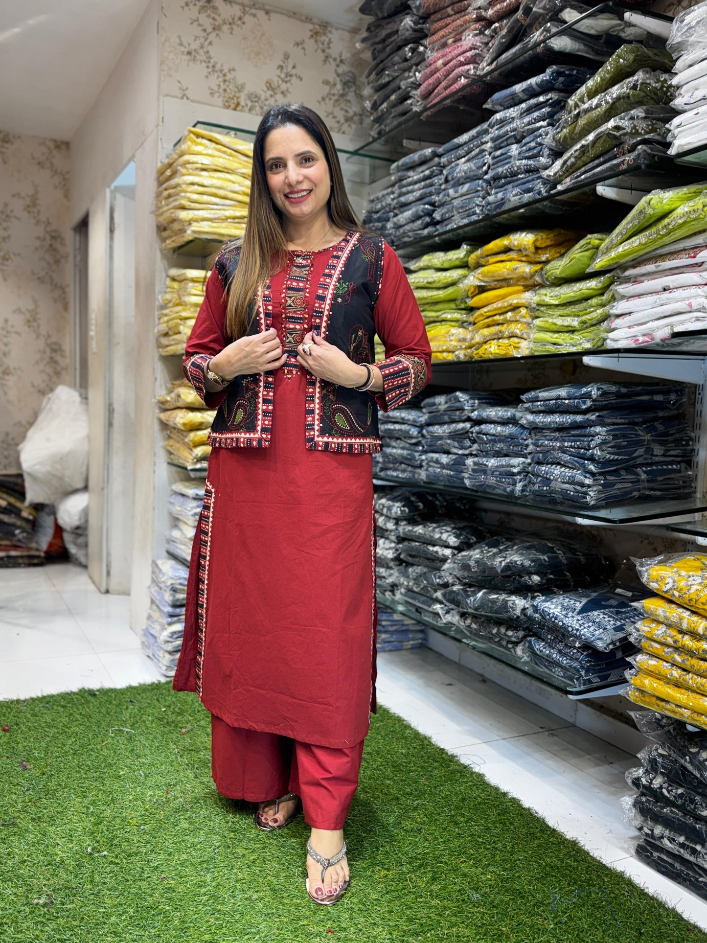 Sluv Cotton Maroon 3pc Set