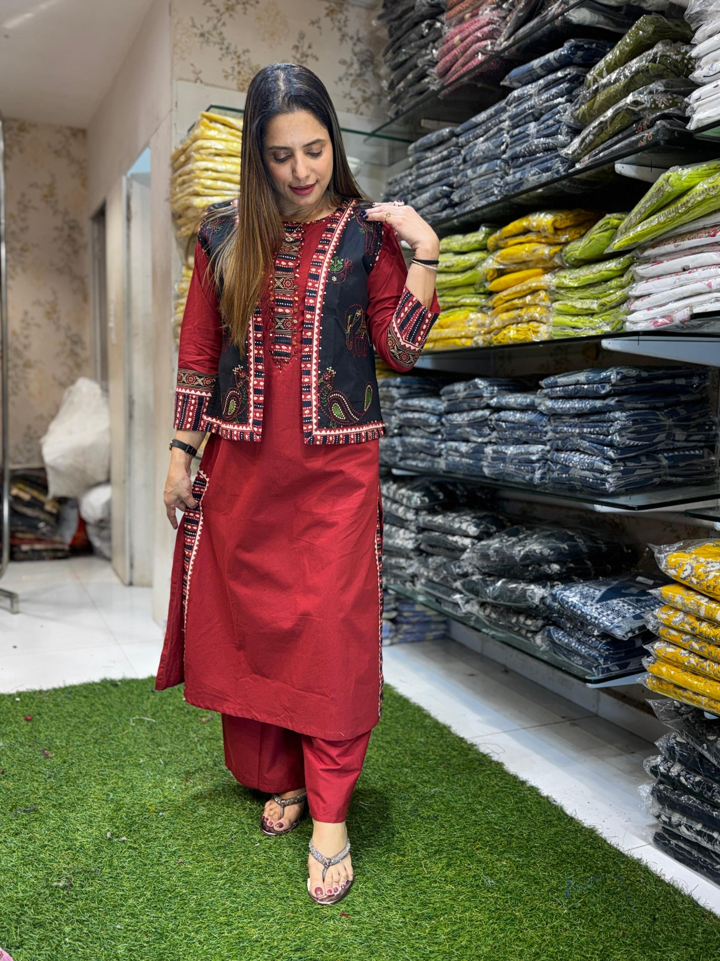 Sluv Cotton Maroon 3pc Set