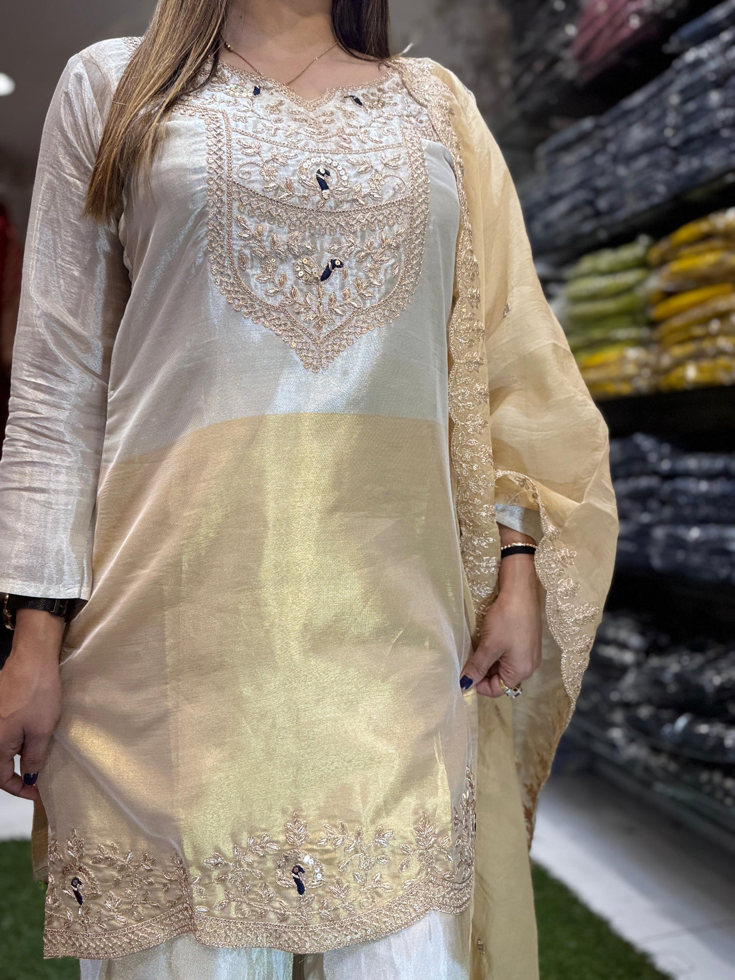 Chanderi Simmer Ivory 3pc Set