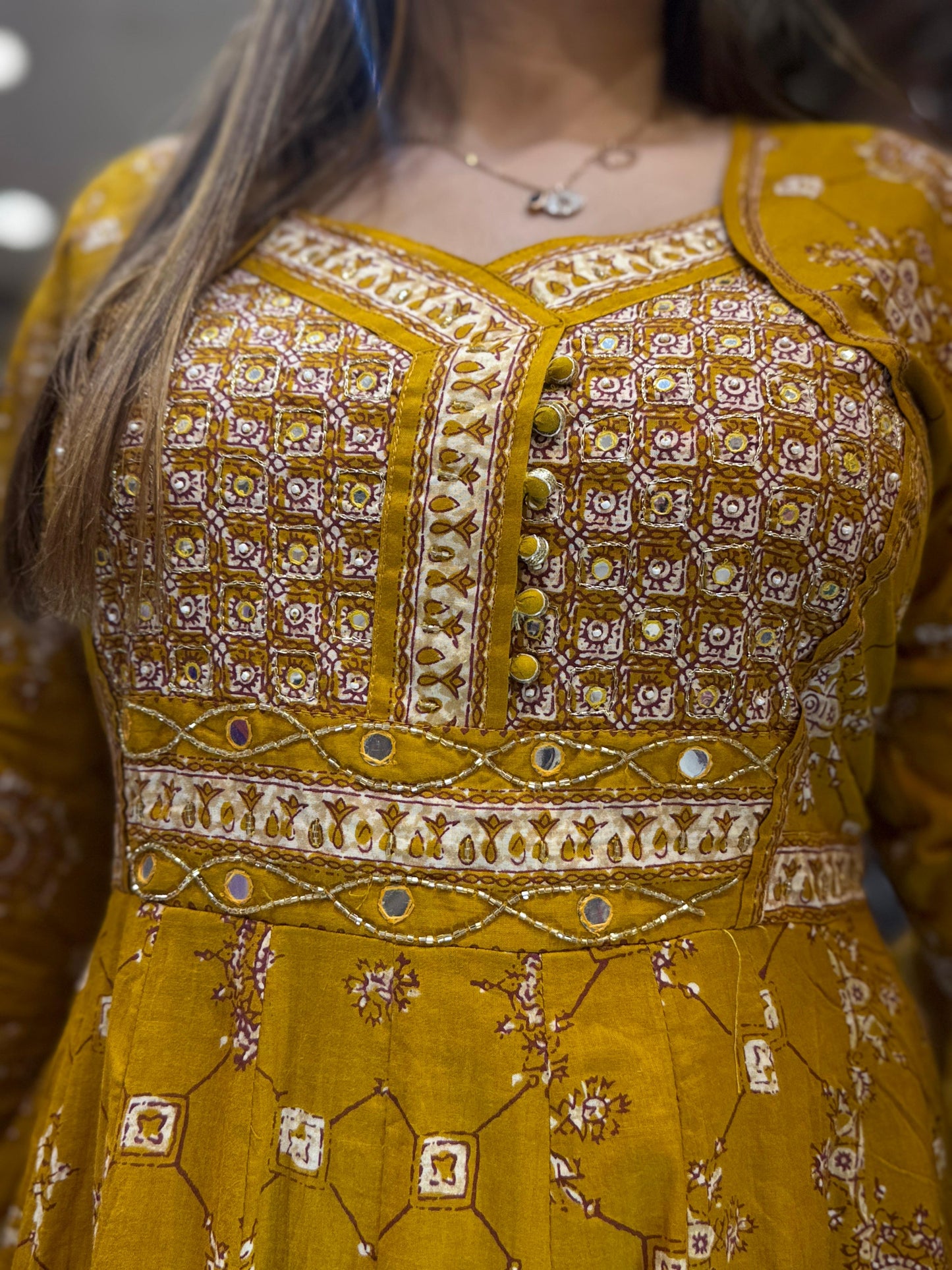 Cotton Gold Yellow Anarkali 3pc Set
