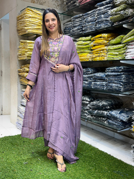 Banaras Mull Chanderi Purple 3pc Set