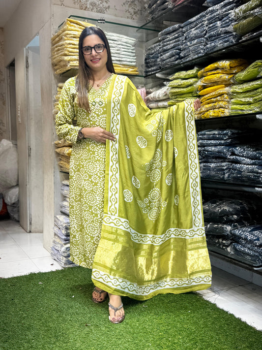 Gaji Silk Powder Mahendi Green 3pc Set