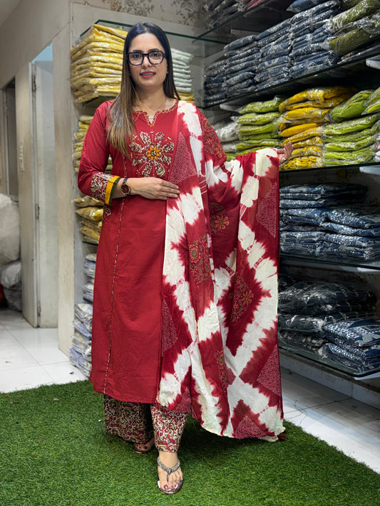 Slub Cotton Maroon 3pc Set