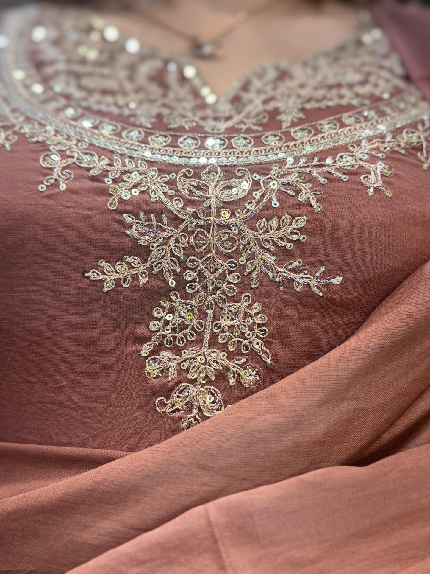 Mull Cotton Brown Anarkali 3pc Set