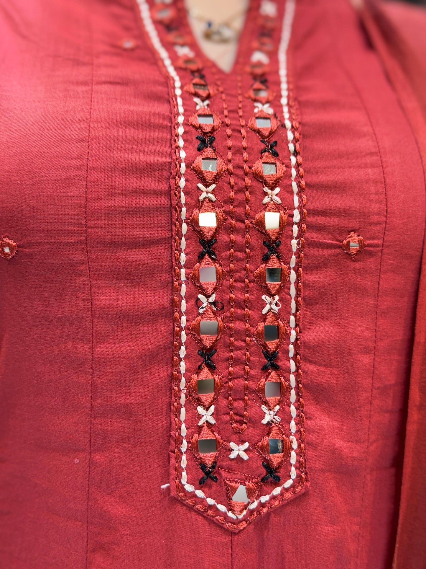 Cotton Maroon Anarkali 3pc Set