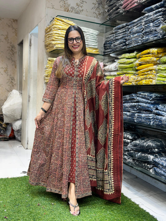 Cotton Dark Rust Maroon Midi