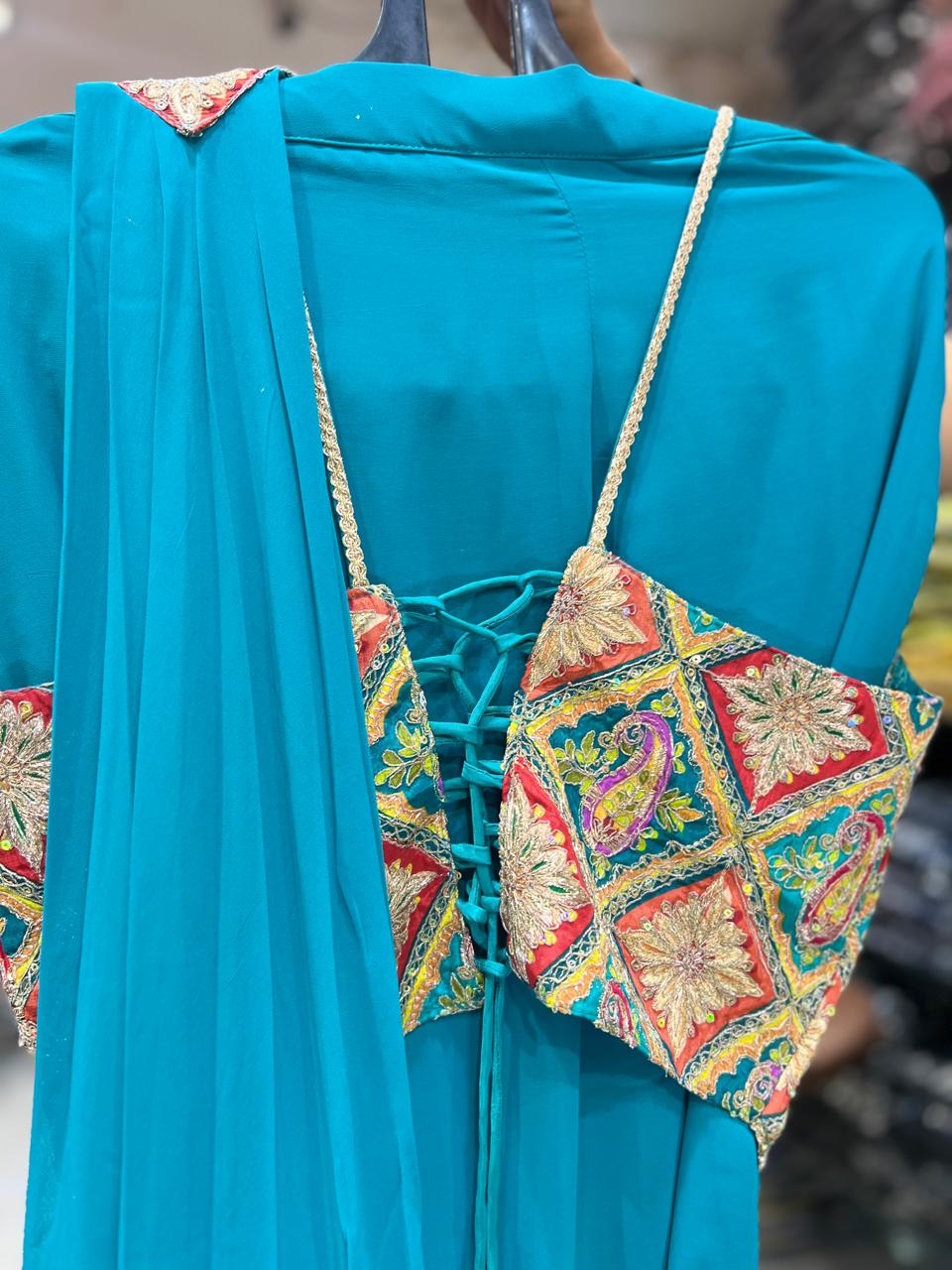 Georgette Green Drep Saree