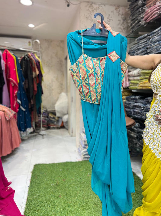 Georgette Green Drep Saree