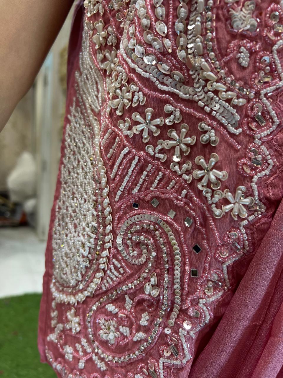 Chinon Baby Pink Drep Saree