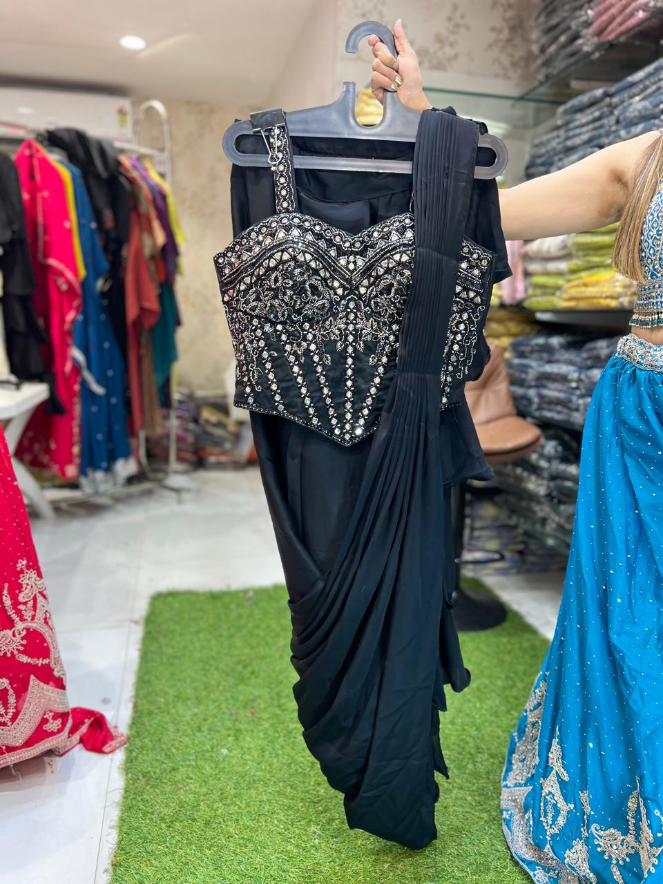 Crep Black Drep Saree