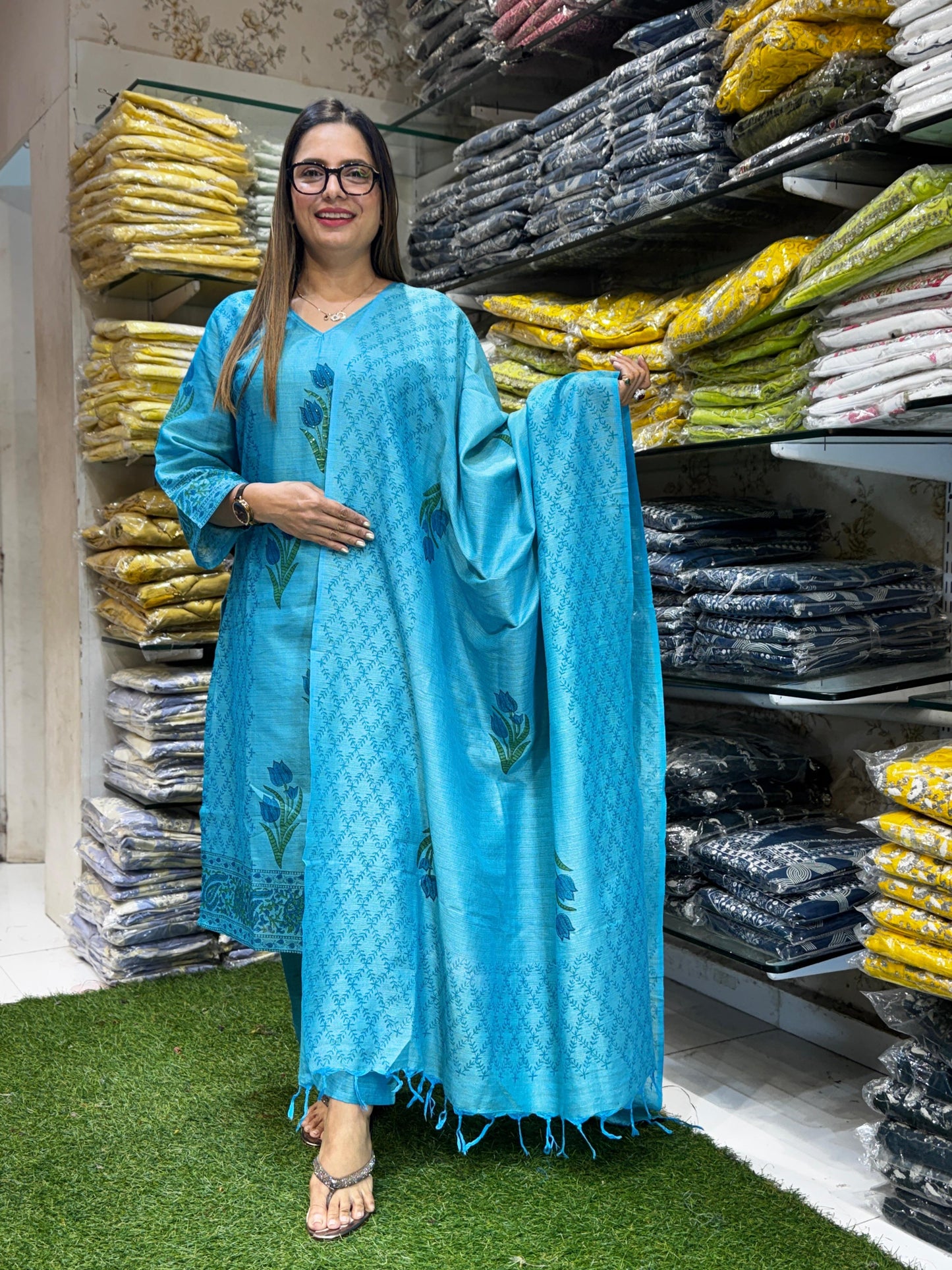Handloom Cotton Firozi 3pc Set