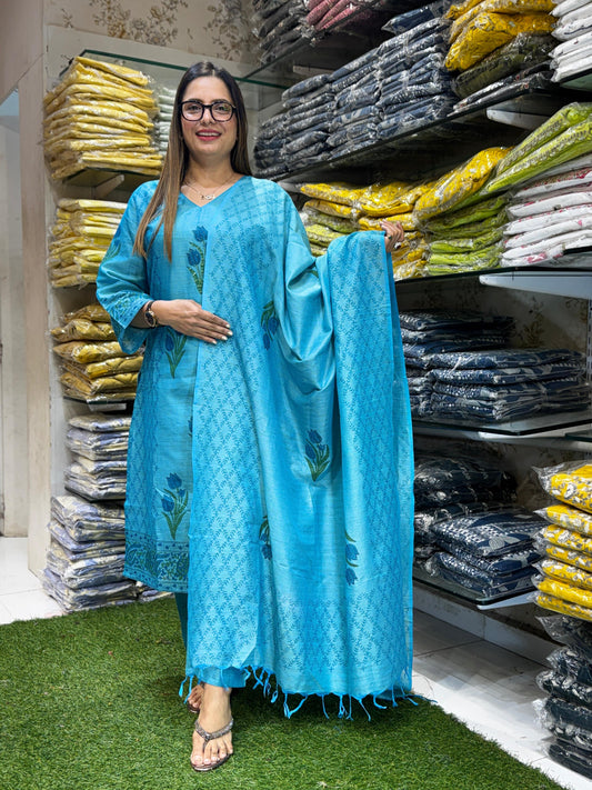 Handloom Cotton Firozi 3pc Set