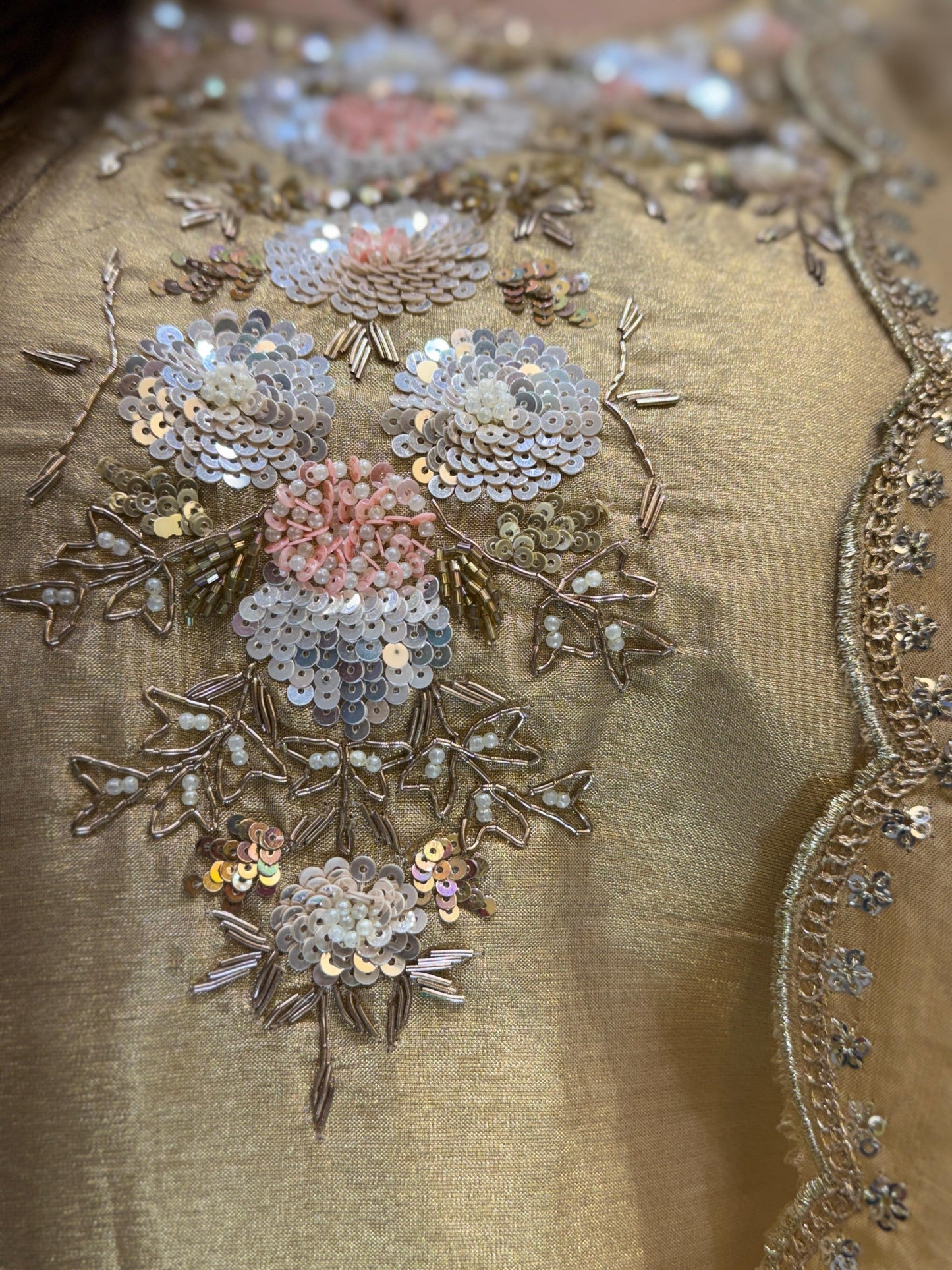 Chanderi Simmer Ivory And Light Gold 3pc Set