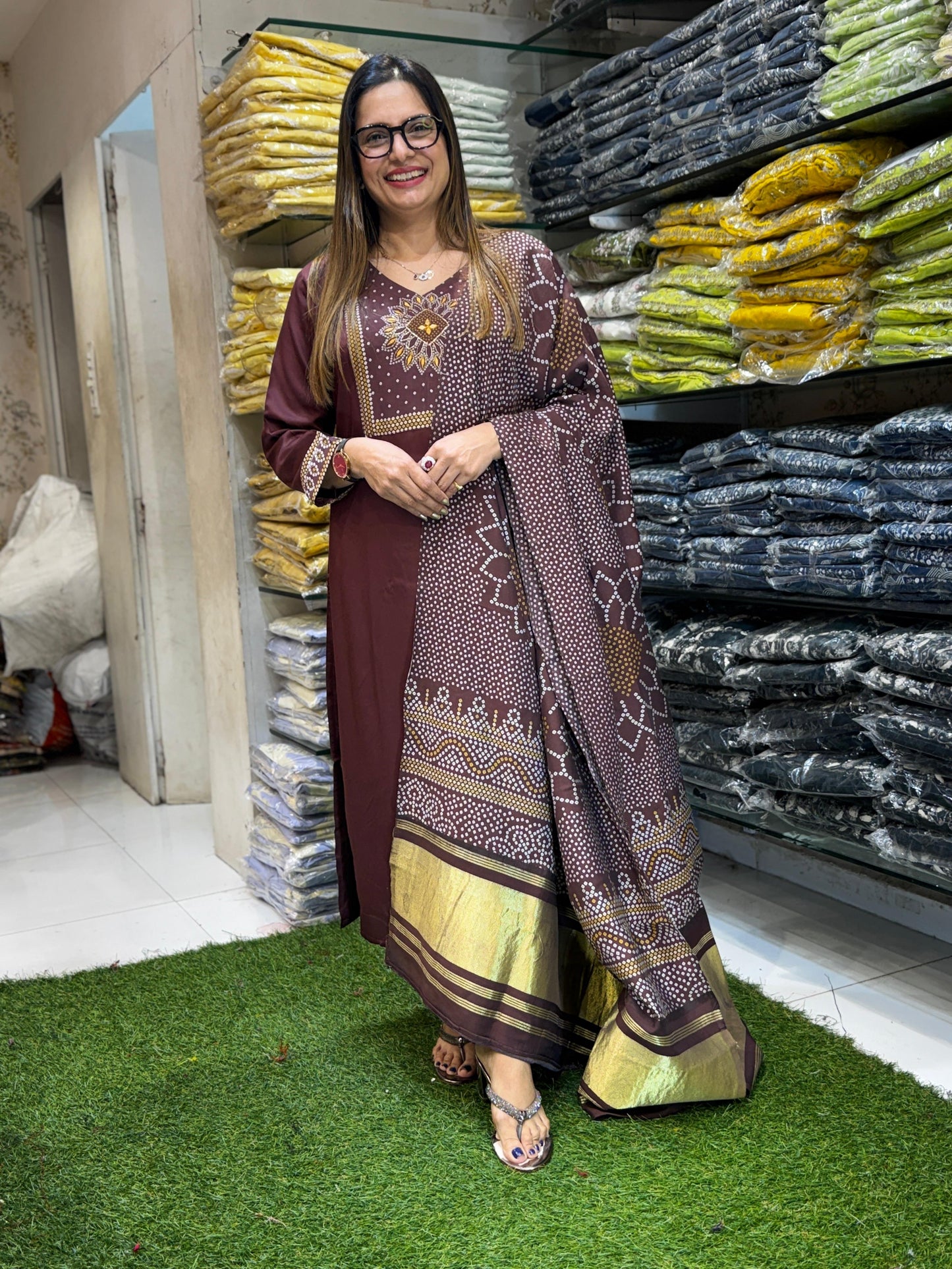 Gaji Silk Brown 3pc Set
