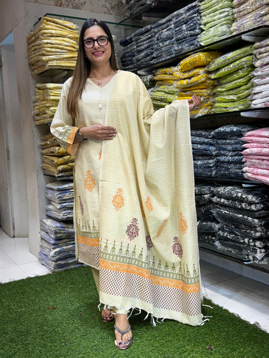 Handloom Cotton Off White 3pc Set